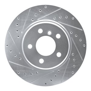 BMW 528I xDrive Brake Rotor (1) - Front Left - R1 Concepts - Drilled & Slotted - Silver - `11-`16